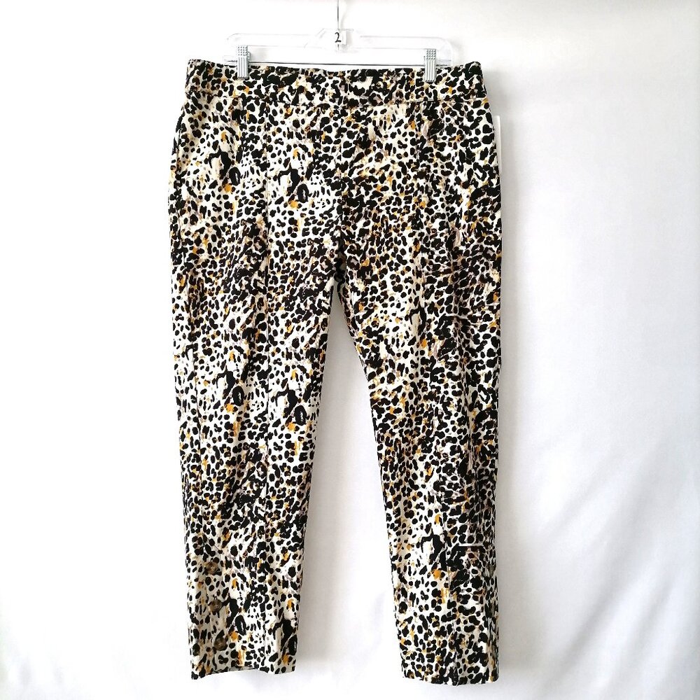 NWT Linda Mathews Spotted Skin Amber Wheat Animal Print Skinny Pants Size XL